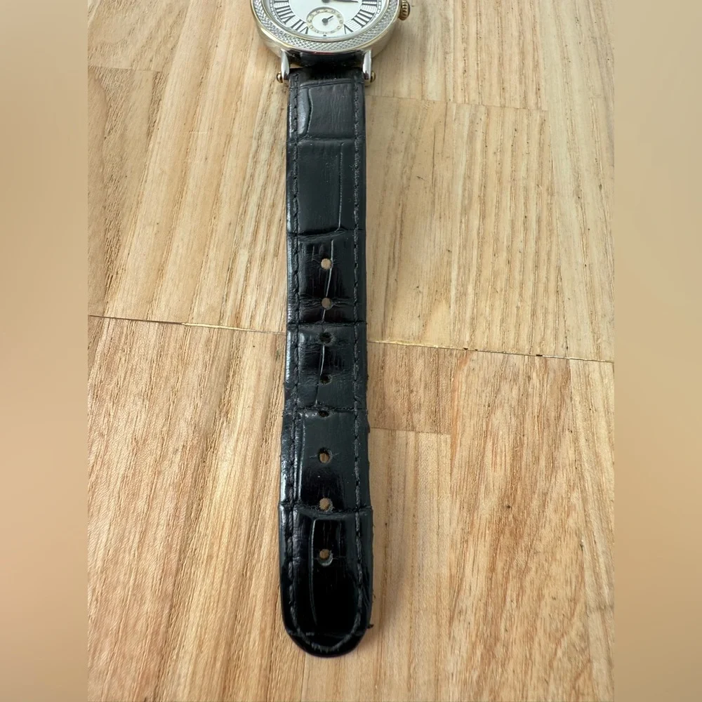 Romanson Swiss Quartz black leather watch NEW BATTERY